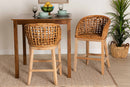 Sadia Natural Brown Finished Teak Wood and Rattan 2Pc Counter Stool Set Baxton