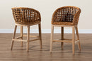 Sadia Natural Brown Finished Teak Wood and Rattan 2Pc Counter Stool Set Baxton