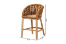 Sadia Natural Brown Finished Teak Wood and Rattan 2Pc Counter Stool Set Baxton
