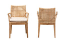 Miya Natural Brown Finished Teak Wood and Rattan 2Pc Dining Chair Set Baxton