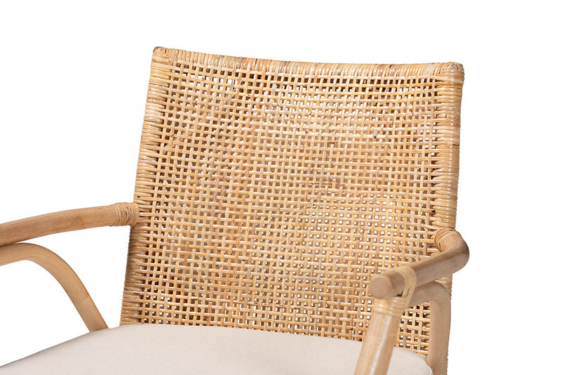 Miya Natural Brown Finished Teak Wood and Rattan 2Pc Dining Chair Set Baxton