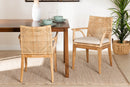 Miya Natural Brown Finished Teak Wood and Rattan 2Pc Dining Chair Set Baxton