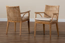 Miya Natural Brown Finished Teak Wood and Rattan 2Pc Dining Chair Set Baxton