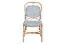 Jasper Blue and White Weaving Natural Rattan Bistro Chair Baxton