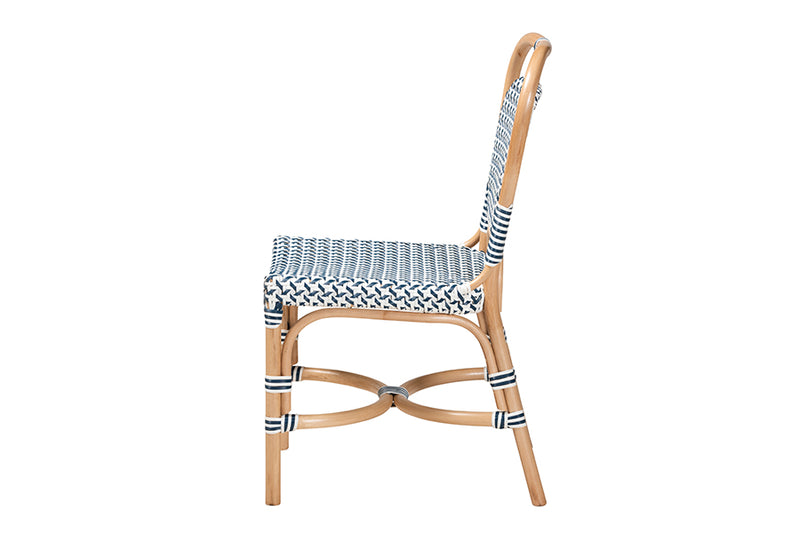 Jasper Modern French Blue and White Weaving Natural Rattan Bistro Chair