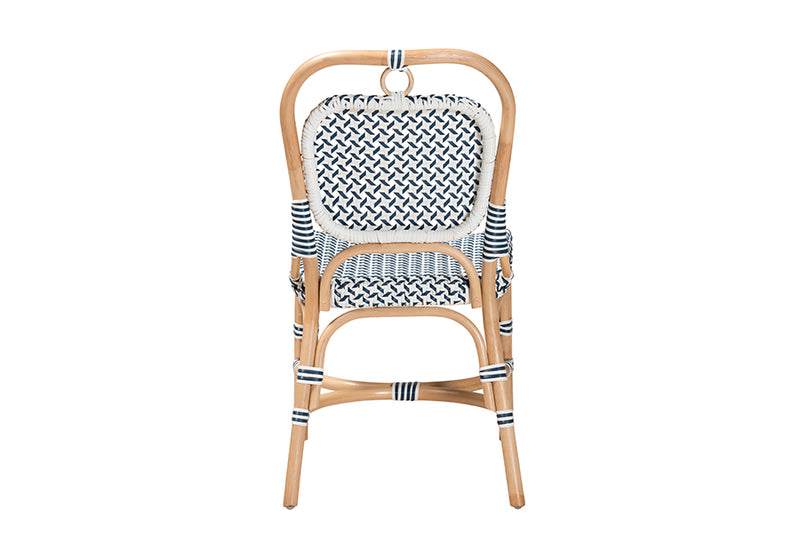 Jasper Modern French Blue and White Weaving Natural Rattan Bistro Chair