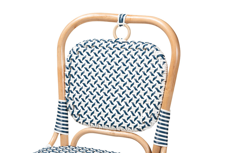 Jasper Modern French Blue and White Weaving Natural Rattan Bistro Chair