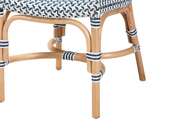 Jasper Modern French Blue and White Weaving Natural Rattan Bistro Chair