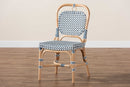 Jasper Blue and White Weaving Natural Rattan Bistro Chair Baxton