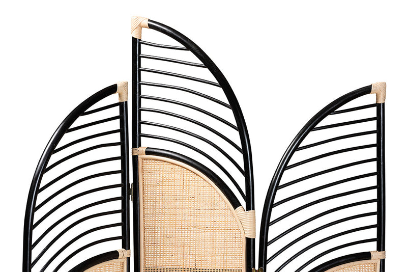 Marieke Two-Tone Black and Natural Brown Rattan Room Divider Baxton