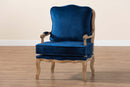 Lanny Traditional Navy Blue Fabric and French Oak Brown Accent Chair Baxton