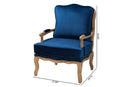 Lanny Traditional Navy Blue Fabric and French Oak Brown Accent Chair Baxton