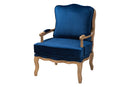 Lanny Traditional Navy Blue Fabric and French Oak Brown Accent Chair Baxton