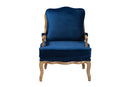 Lanny Traditional Navy Blue Fabric and French Oak Brown Accent Chair Baxton