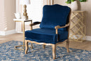 Lanny Traditional Navy Blue Fabric and French Oak Brown Accent Chair Baxton