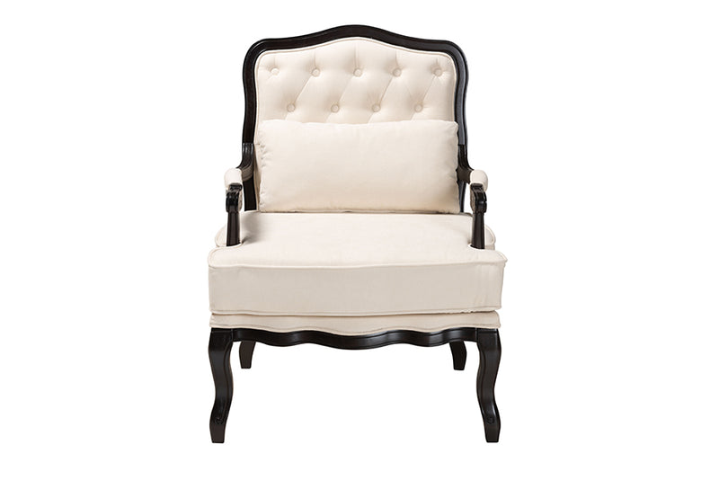 Shiro Traditional French Cream Fabric and Wenge Brown Finished Wood Accent Chair