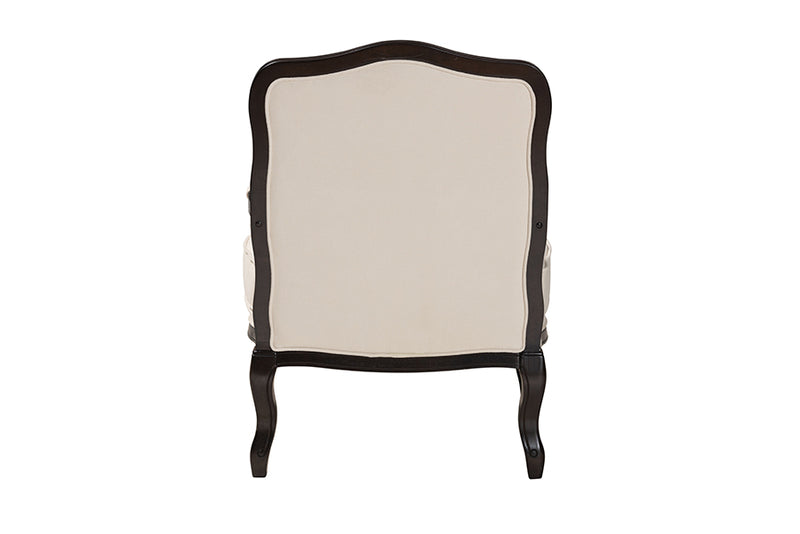 Shiro Traditional French Cream Fabric and Wenge Brown Finished Wood Accent Chair