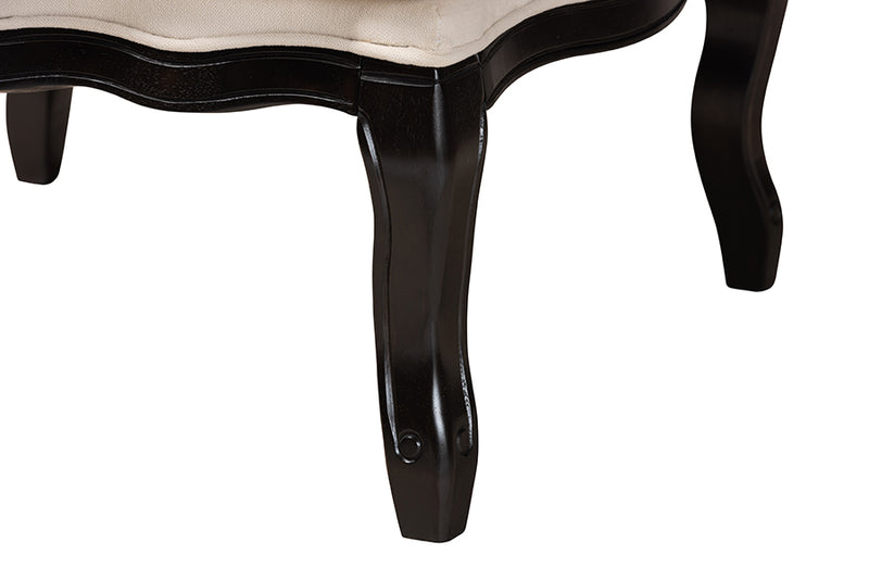 Shiro Traditional French Cream Fabric and Wenge Brown Finished Wood Accent Chair