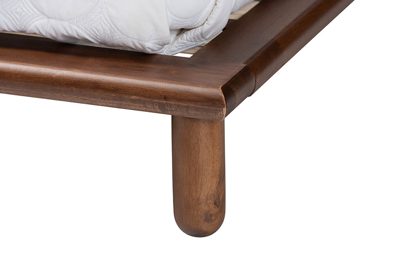 Neves Mid-Century Modern Walnut Brown Finished Wood King Size Bed