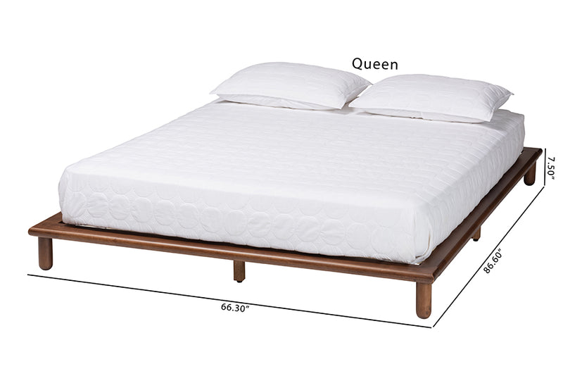 Neves Mid-Century Modern Walnut Brown Finished Wood King Size Bed