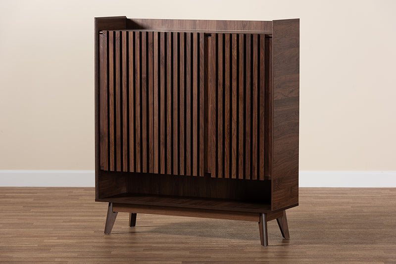 Lida Mid-Century Modern Walnut Brown Finished Wood Shoe Cabinet