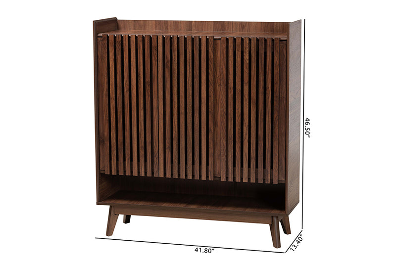 Lida Mid-Century Modern Walnut Brown Finished Wood Shoe Cabinet