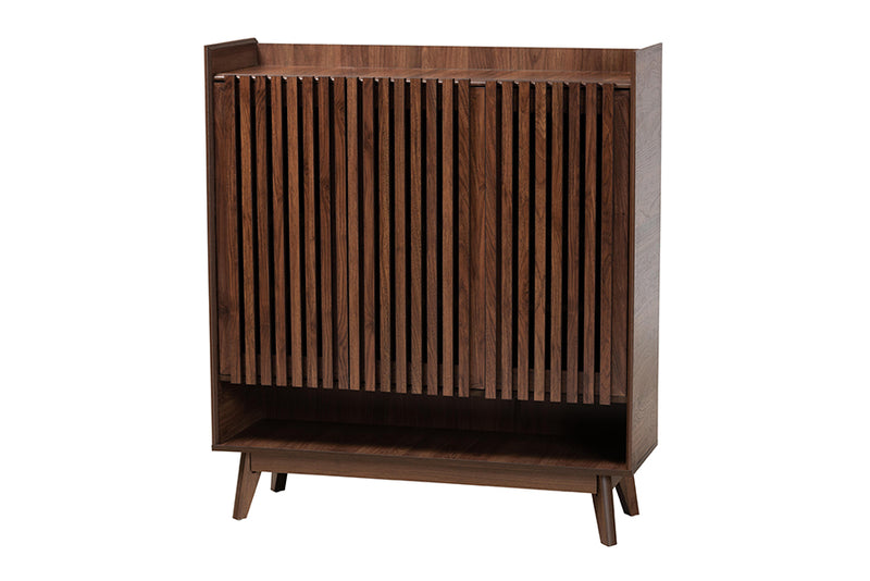 Lida Mid-Century Modern Walnut Brown Finished Wood Shoe Cabinet