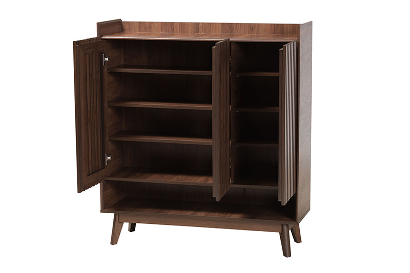 Lida Mid-Century Modern Walnut Brown Finished Wood Shoe Cabinet