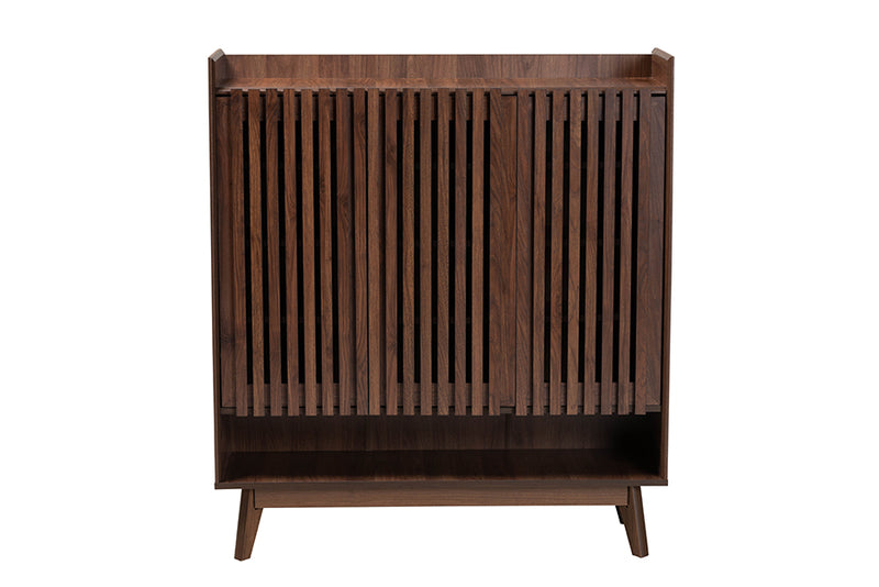 Lida Mid-Century Modern Walnut Brown Finished Wood Shoe Cabinet