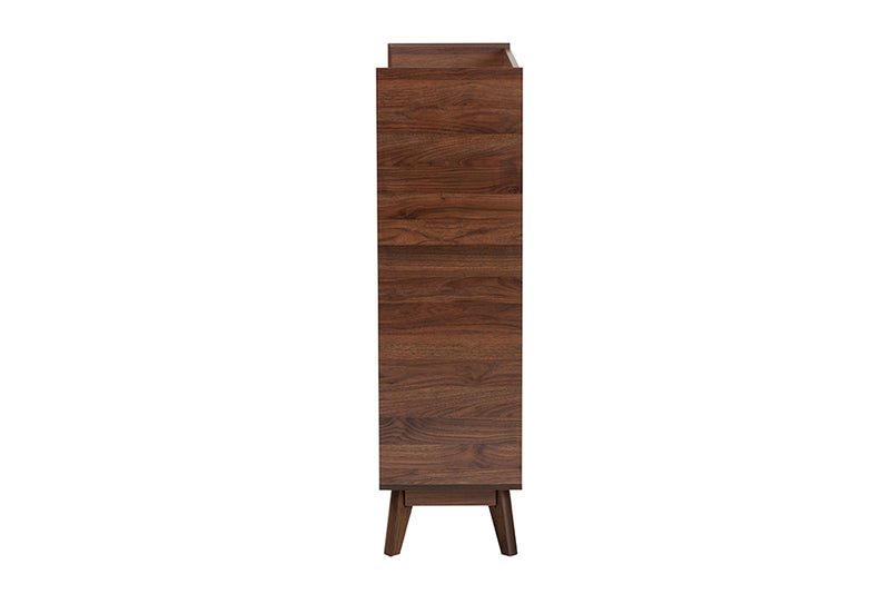 Lida Mid-Century Modern Walnut Brown Finished Wood Shoe Cabinet