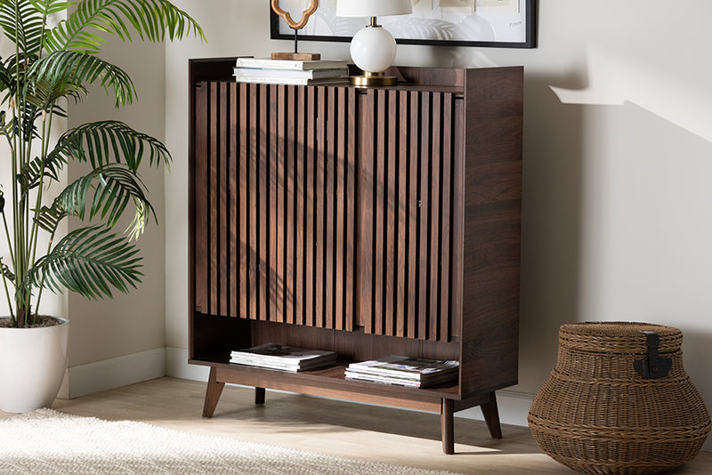 Lida Mid-Century Modern Walnut Brown Finished Wood Shoe Cabinet