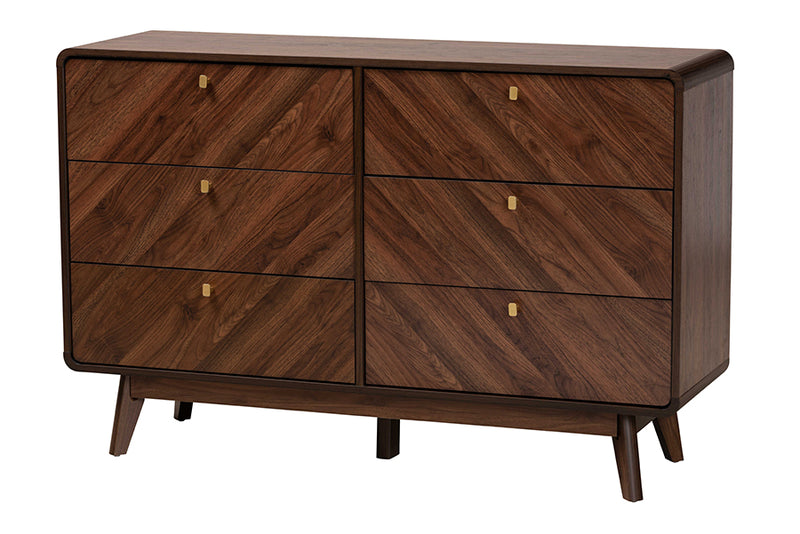 Sorrento Mid-Century Walnut Brown Finished Wood 6-Drawer Dresser