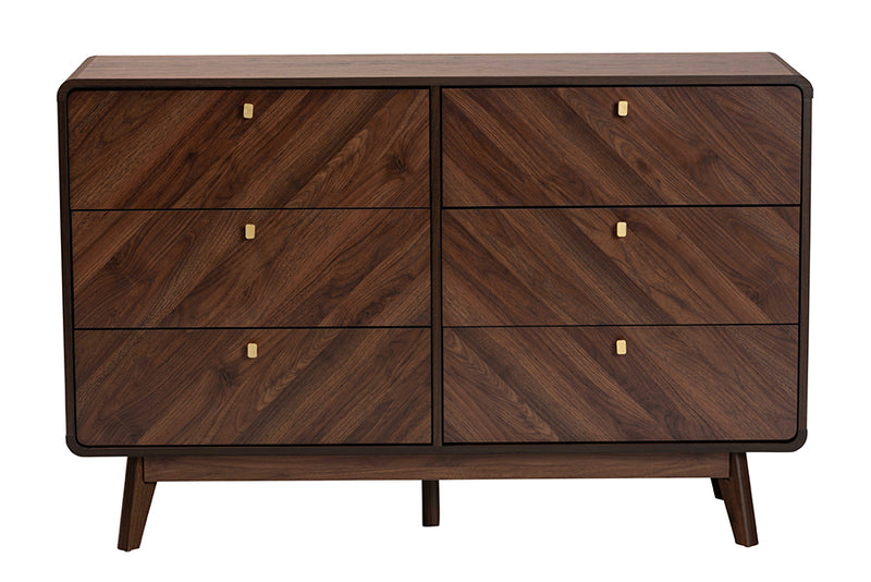 Sorrento Mid-Century Walnut Brown Finished Wood 6-Drawer Dresser