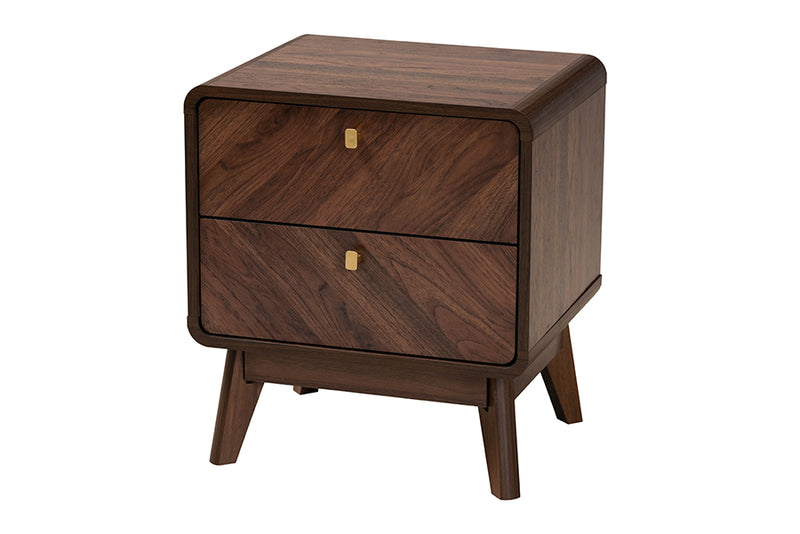 Sorrento Mid-Century Walnut Brown Finished Wood 2-Drawer Nightstand