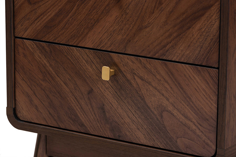Sorrento Mid-Century Walnut Brown Finished Wood 2-Drawer Nightstand