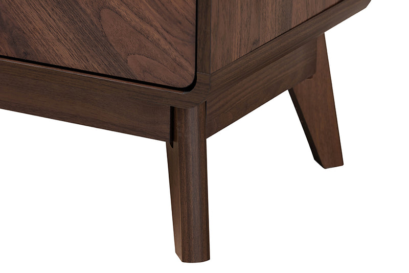 Sorrento Mid-Century Walnut Brown Finished Wood 2-Drawer Nightstand