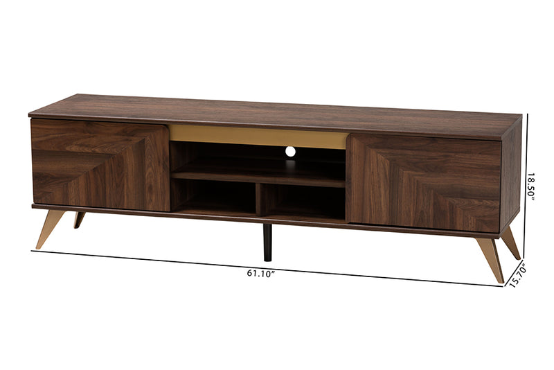 Raisa Mid-Century Walnut Brown Finished Wood 2-Door TV Stand