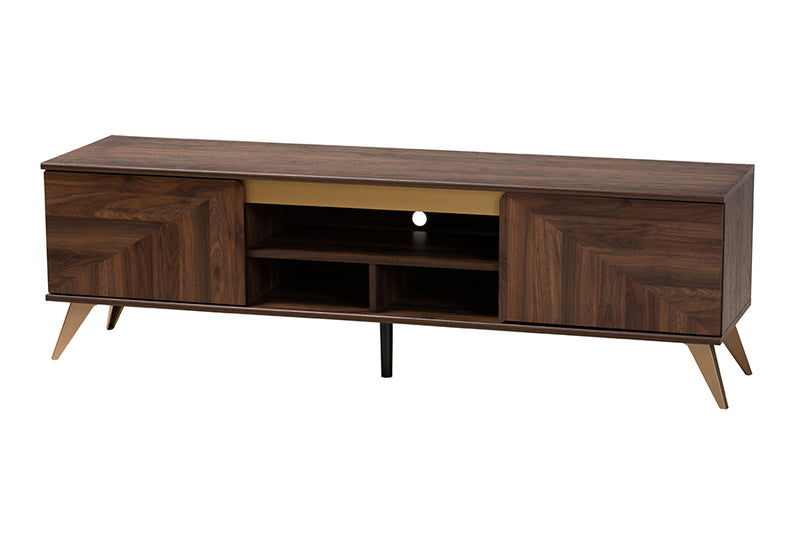 Raisa Mid-Century Walnut Brown Finished Wood 2-Door TV Stand