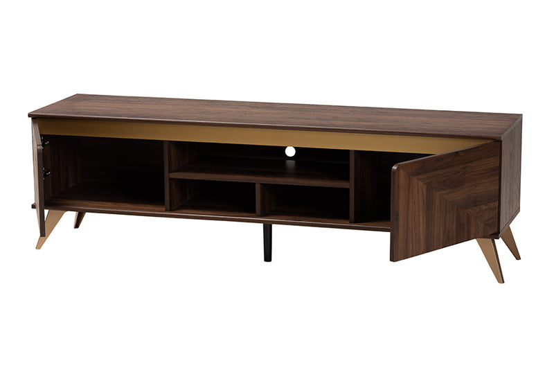 Raisa Mid-Century Walnut Brown Finished Wood 2-Door TV Stand