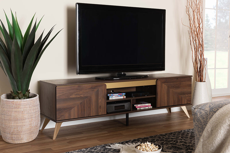 Raisa Mid-Century Walnut Brown Finished Wood 2-Door TV Stand