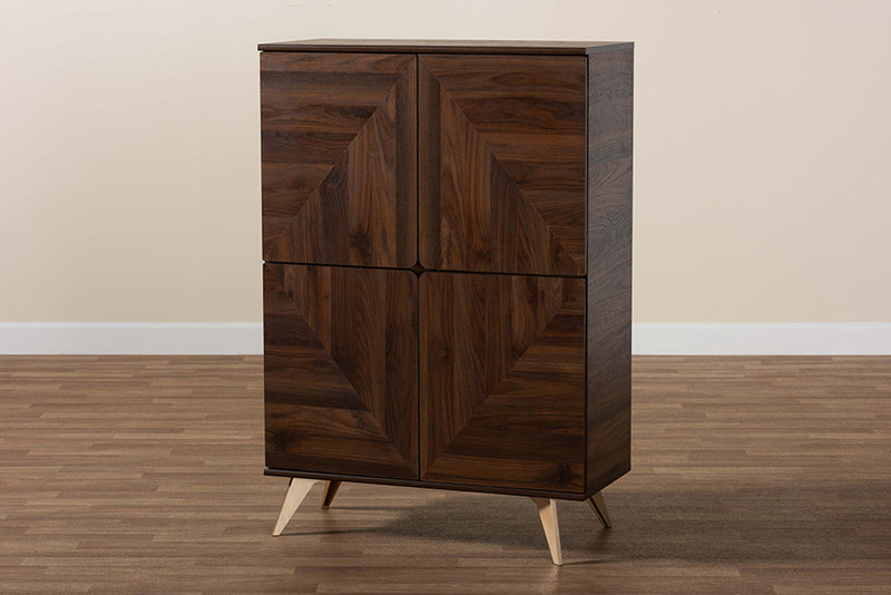 Raisa Mid-Century Walnut Brown Finished Wood Shoe Cabinet