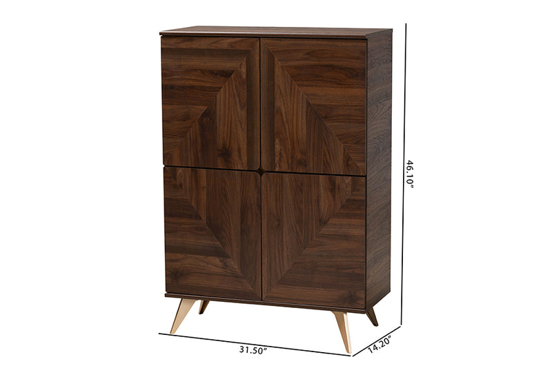 Raisa Mid-Century Walnut Brown Finished Wood Shoe Cabinet