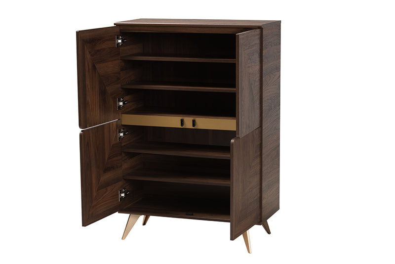 Raisa Mid-Century Walnut Brown Finished Wood Shoe Cabinet