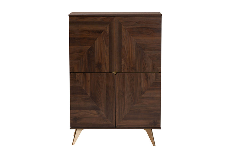 Raisa Mid-Century Walnut Brown Finished Wood Shoe Cabinet