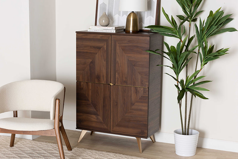 Raisa Mid-Century Walnut Brown Finished Wood Shoe Cabinet