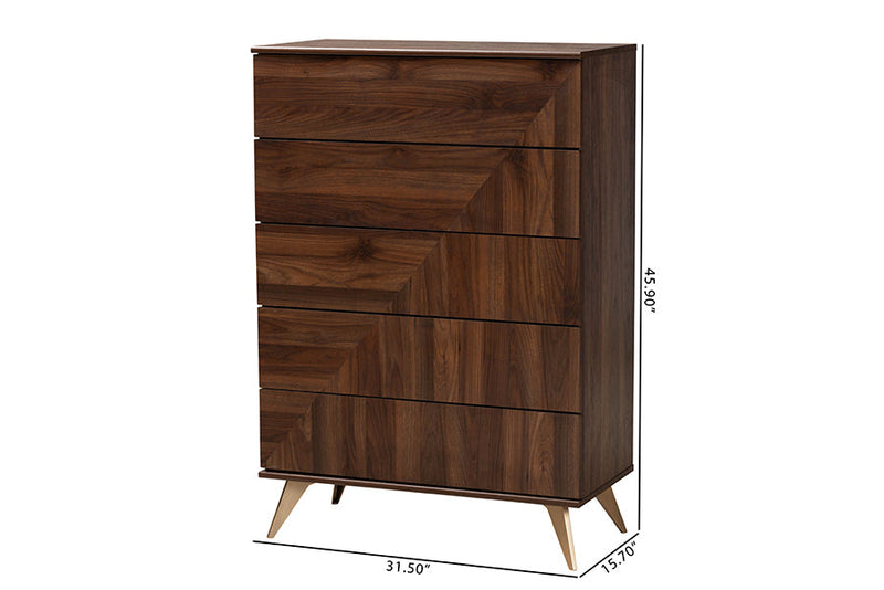 Raisa Walnut Brown 5-Drawer Storage Chest Baxton