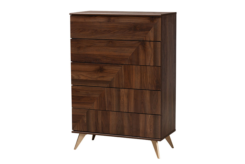 Raisa Mid-Century Walnut Brown Finished Wood 5-Drawer Storage Chest