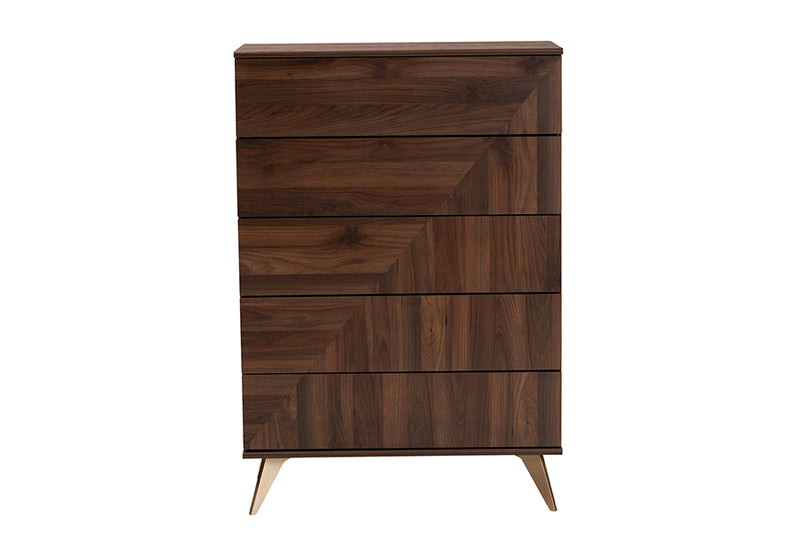 Raisa Mid-Century Walnut Brown Finished Wood 5-Drawer Storage Chest