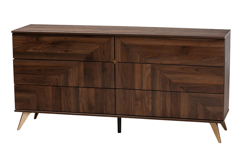 Raisa Mid-Century Walnut Brown Finished Wood 6-Drawer Dresser