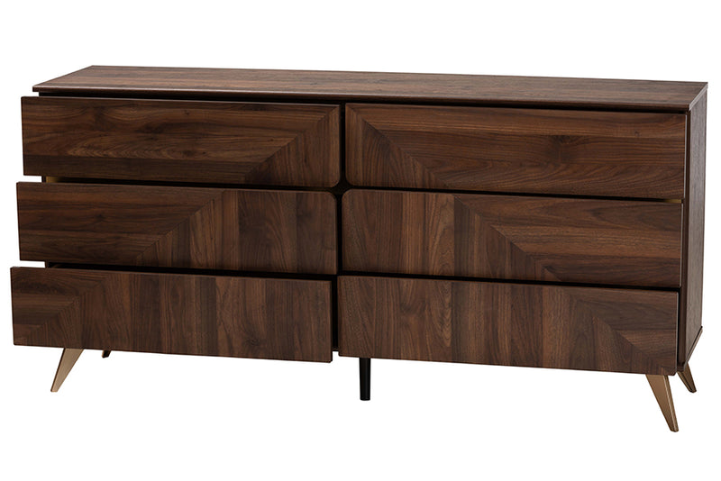 Raisa Mid-Century Walnut Brown Finished Wood 6-Drawer Dresser